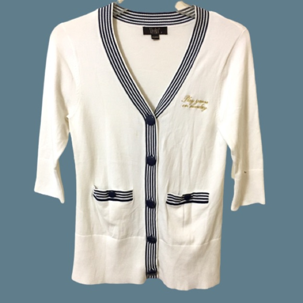 Veeko Cardigan Sweater - White/Dark Blue - Small